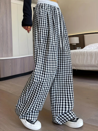 Sofia – Pantalon Carreaux, Taille Haute & Coupe Relax