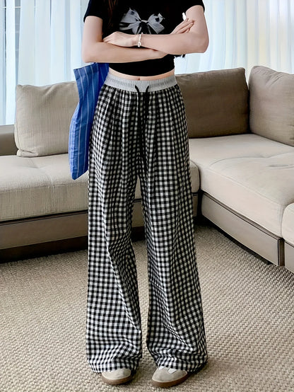 Sofia – Pantalon Carreaux, Taille Haute & Coupe Relax