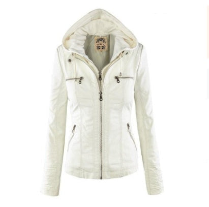 Veste Simili Cuir Capuche Femme