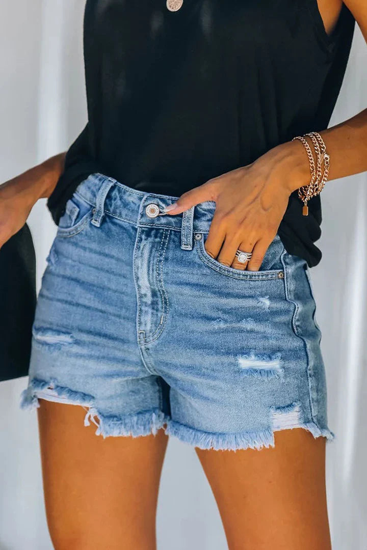Jordan – Short en Jean Décontracté pour Femme, Effet Usé Tendance