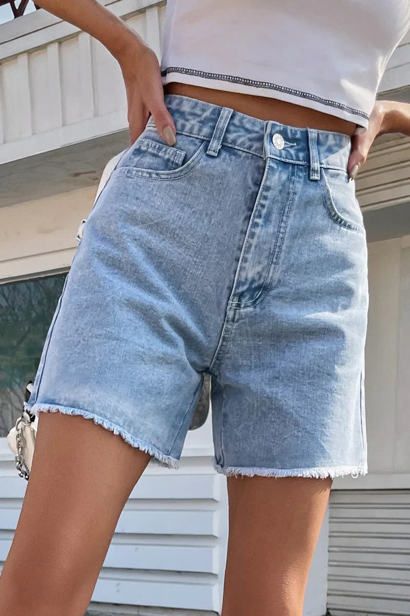 Blair – Short en Jean Femme Style Français, Uni avec Ourlet Effiloché