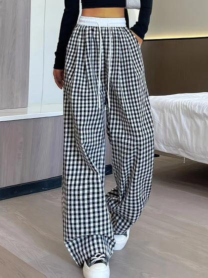 Sofia – Pantalon Carreaux, Taille Haute & Coupe Relax