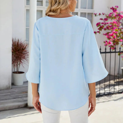 Chemisier Flottant à Col V & Manches Fendues