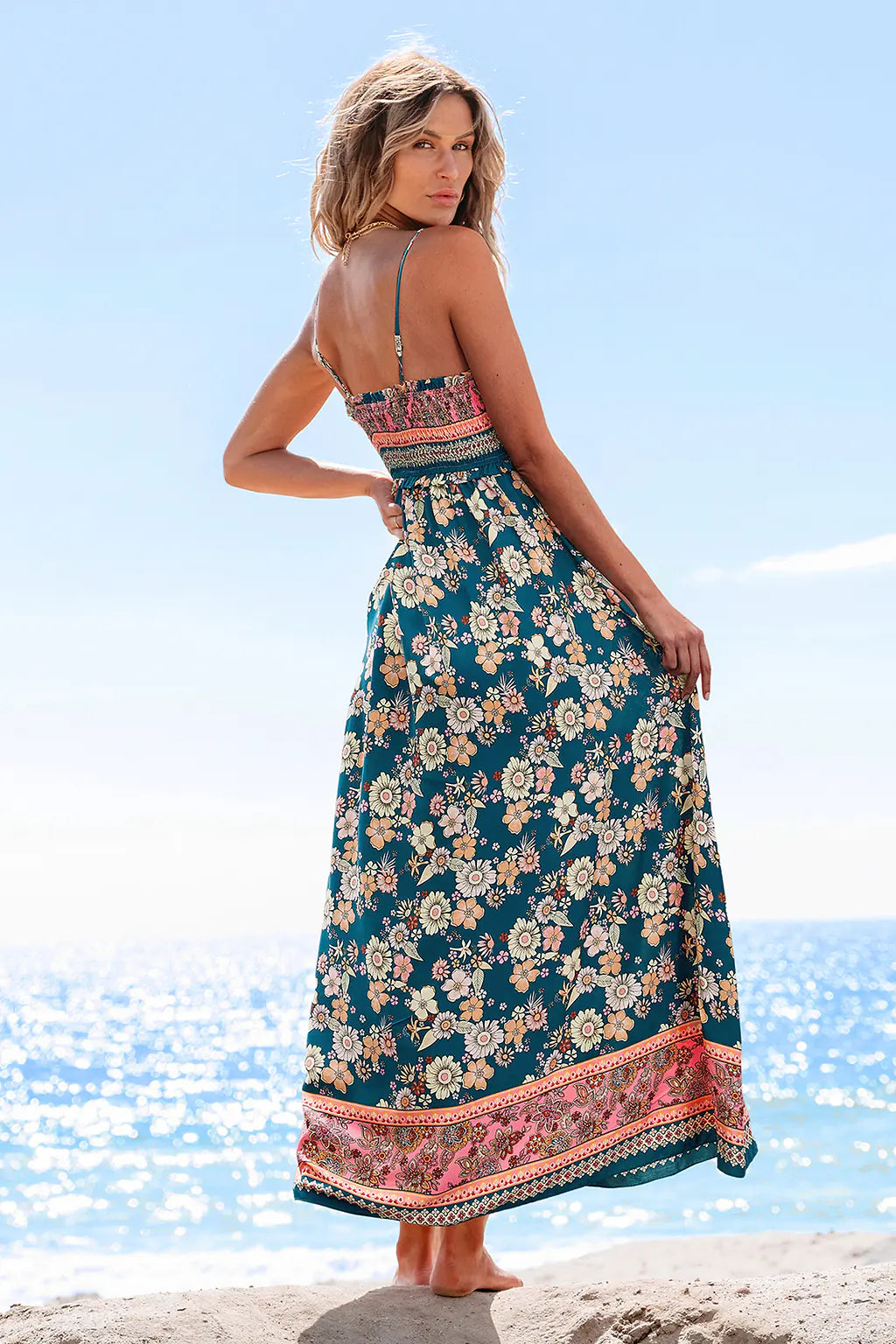 Robe Longue Florale à Col Carré