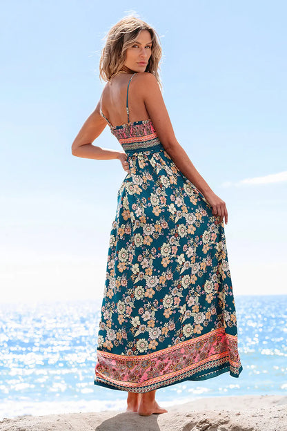 Robe Longue Florale à Col Carré