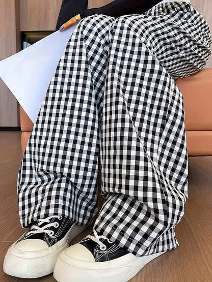 Sofia – Pantalon Carreaux, Taille Haute & Coupe Relax