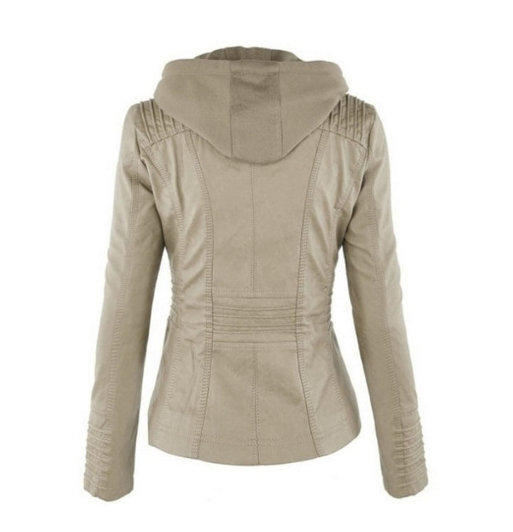 Veste Simili Cuir Capuche Femme