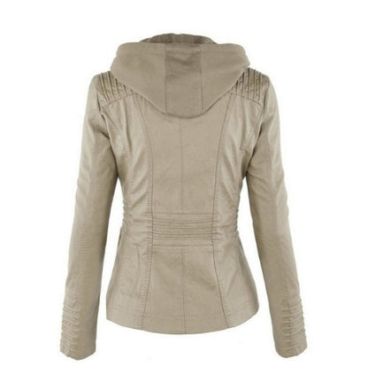 Veste Simili Cuir Capuche Femme