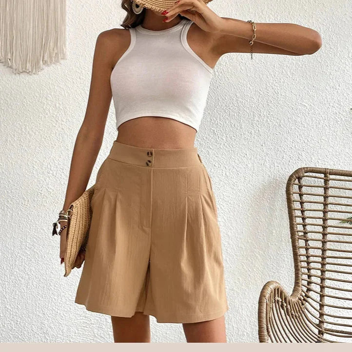 Jocelyn – Short Taille Haute Plissé, Style Estival Léger