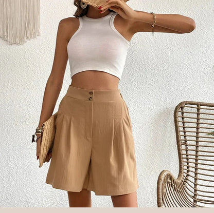 Jocelyn – Short Taille Haute Plissé, Style Estival Léger