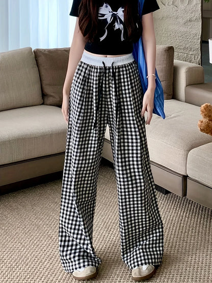 Sofia – Pantalon Carreaux, Taille Haute & Coupe Relax