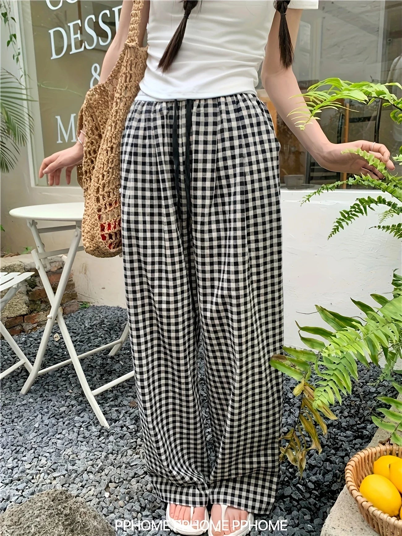 Sofia – Pantalon Carreaux, Taille Haute & Coupe Relax