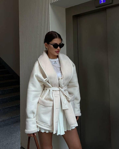 Manteau Coréen Cuir Fourrure