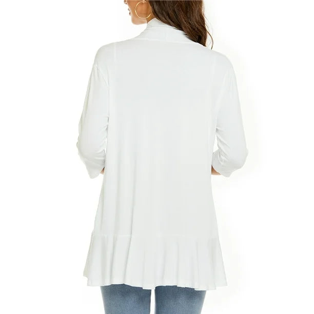 Léa Ruffle – Cardigan Décontracté à Volants & Manches 3/4