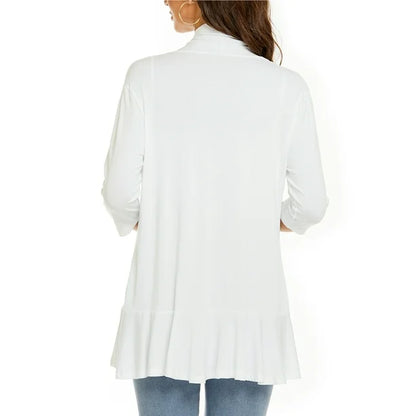 Léa Ruffle – Cardigan Décontracté à Volants & Manches 3/4