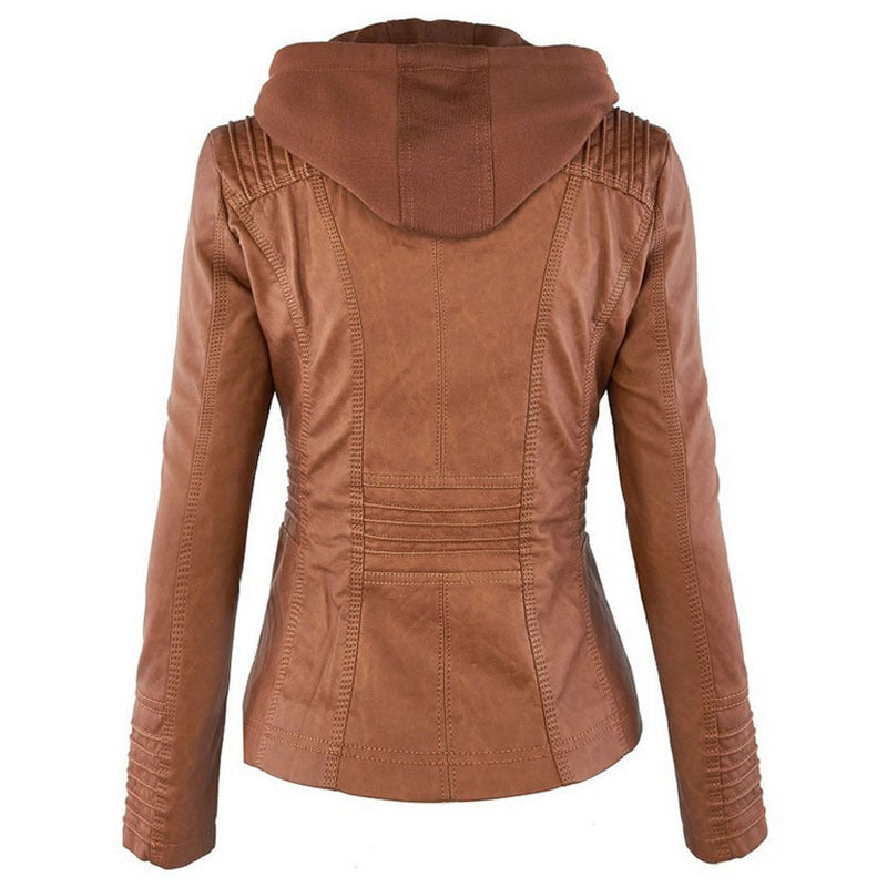 Veste Simili Cuir Capuche Femme
