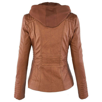 Veste Simili Cuir Capuche Femme