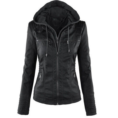 Veste Simili Cuir Capuche Femme