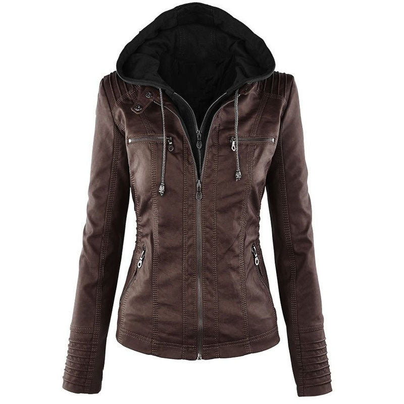 Veste Simili Cuir Capuche Femme