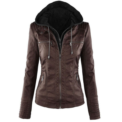 Veste Simili Cuir Capuche Femme