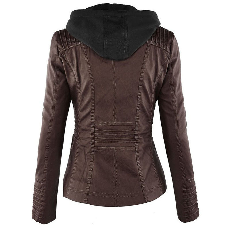 Veste Simili Cuir Capuche Femme