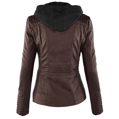 Veste Simili Cuir Capuche Femme