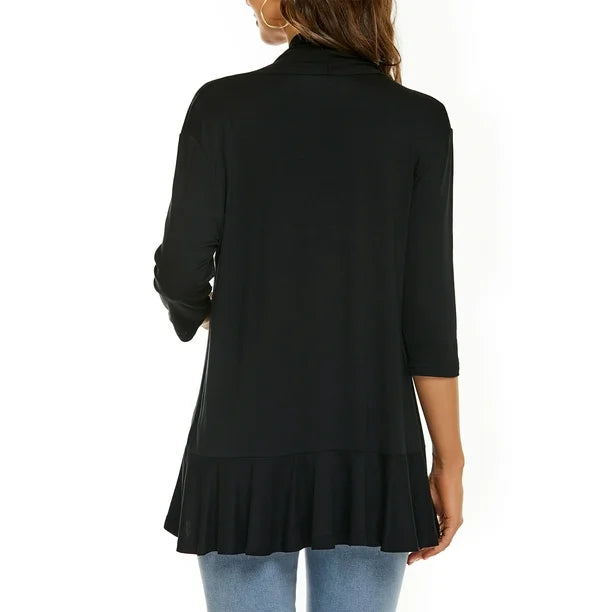 Léa Ruffle – Cardigan Décontracté à Volants & Manches 3/4