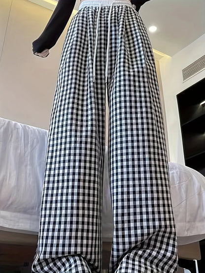 Sofia – Pantalon Carreaux, Taille Haute & Coupe Relax