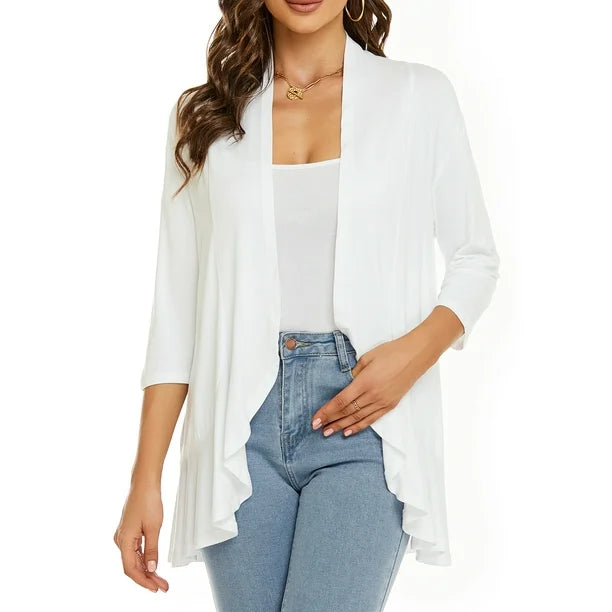 Léa Ruffle – Cardigan Décontracté à Volants & Manches 3/4