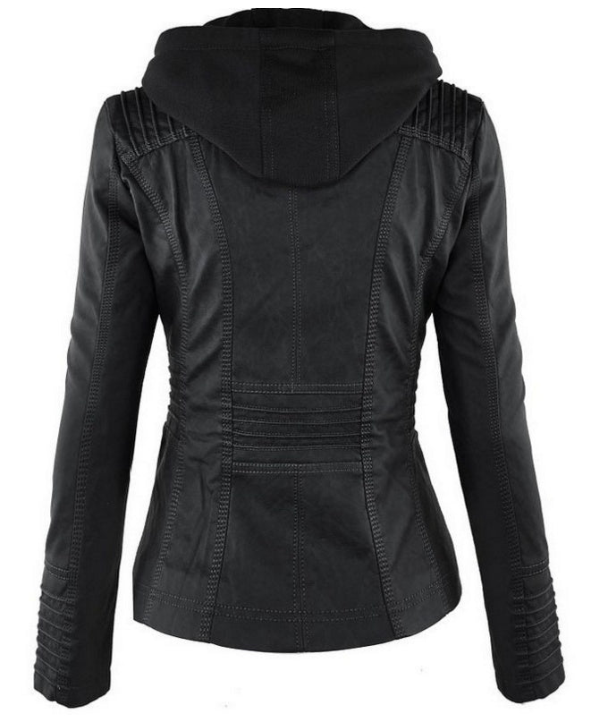 Veste Simili Cuir Capuche Femme