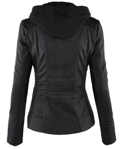 Veste Simili Cuir Capuche Femme