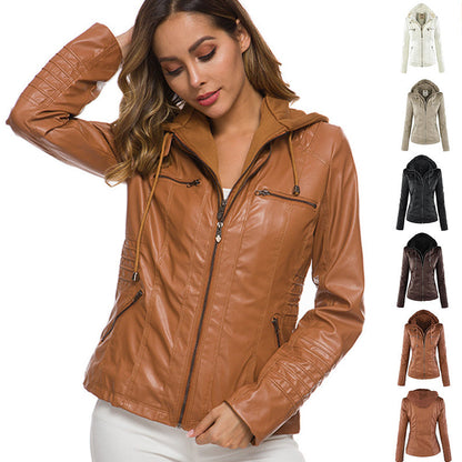 Veste Simili Cuir Capuche Femme