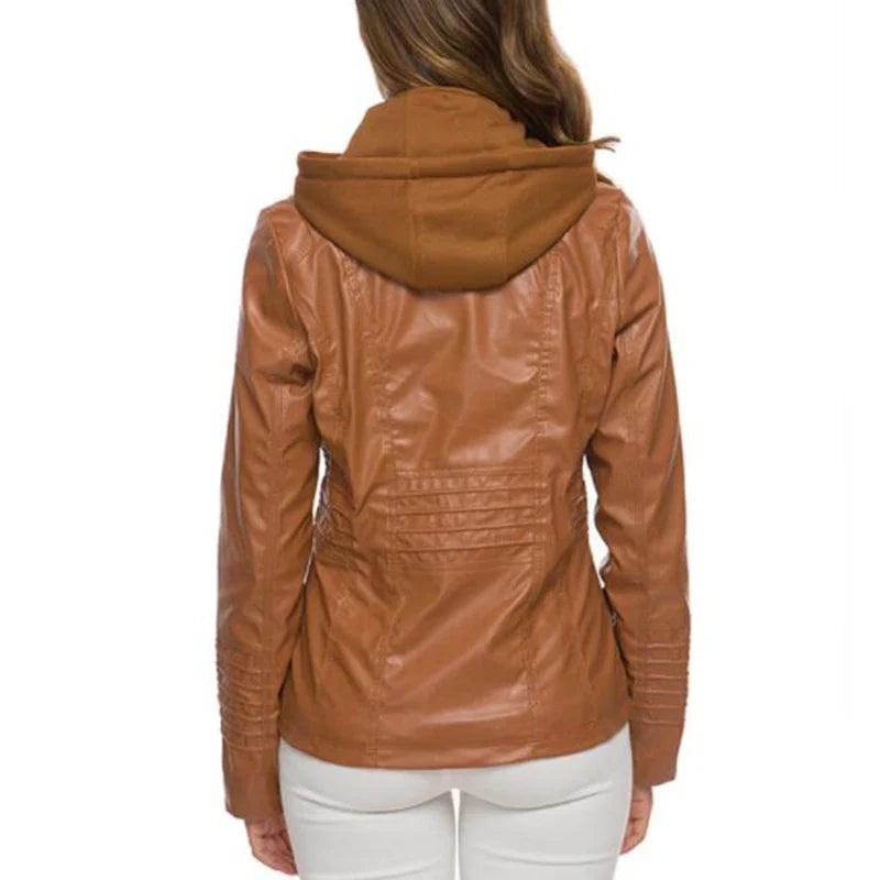 Veste Simili Cuir Capuche Femme