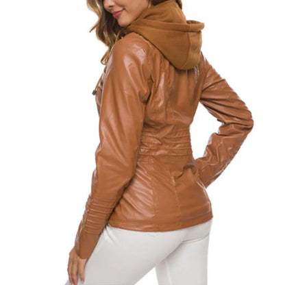 Veste Simili Cuir Capuche Femme