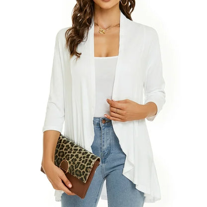 Léa Ruffle – Cardigan Décontracté à Volants & Manches 3/4