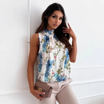 Kacy – Blouse Fleurie Sans Manches en Coton Léger