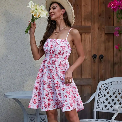 Praia Grande - Robe Courte Fleurie Rose