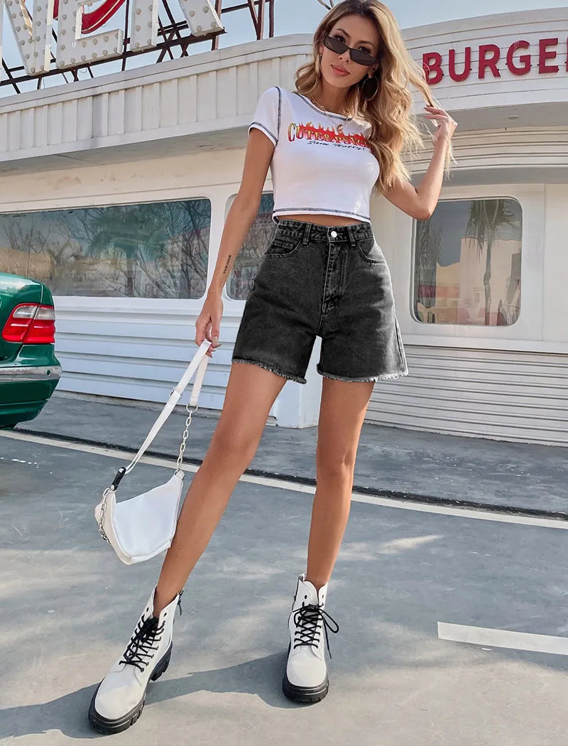 Blair – Short en Jean Femme Style Français, Uni avec Ourlet Effiloché