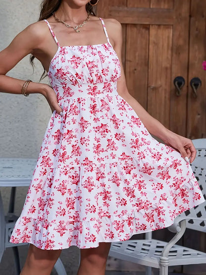 Praia Grande - Robe Courte Fleurie Rose