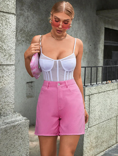 Blair – Short en Jean Femme Style Français, Uni avec Ourlet Effiloché