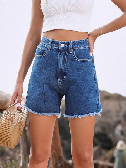 Blair – Short en Jean Femme Style Français, Uni avec Ourlet Effiloché