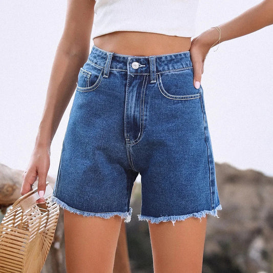 Blair – Short en Jean Femme Style Français, Uni avec Ourlet Effiloché