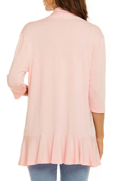 Léa Ruffle – Cardigan Décontracté à Volants & Manches 3/4