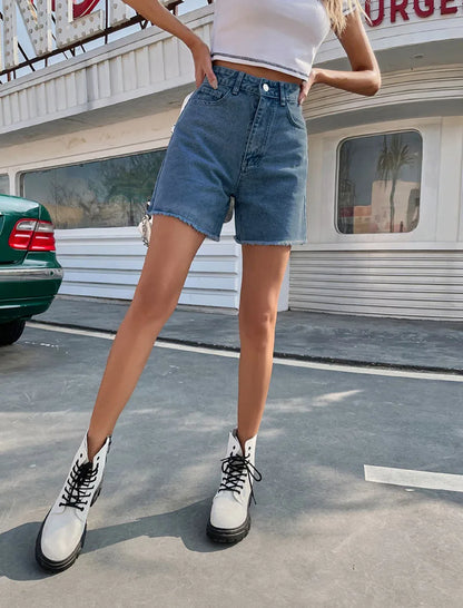 Blair – Short en Jean Femme Style Français, Uni avec Ourlet Effiloché