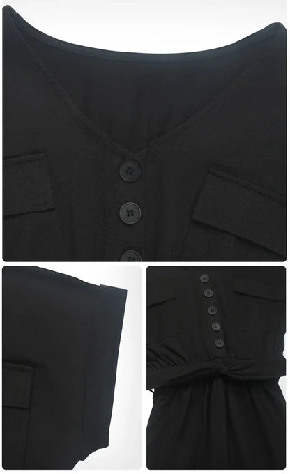 Barboteuse Noire Décontractée à Ceinture