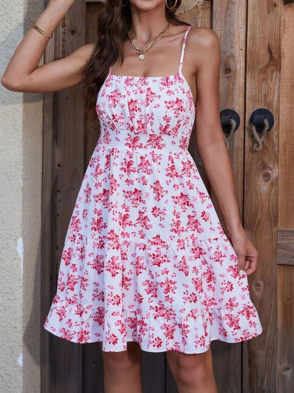 Praia Grande - Robe Courte Fleurie Rose