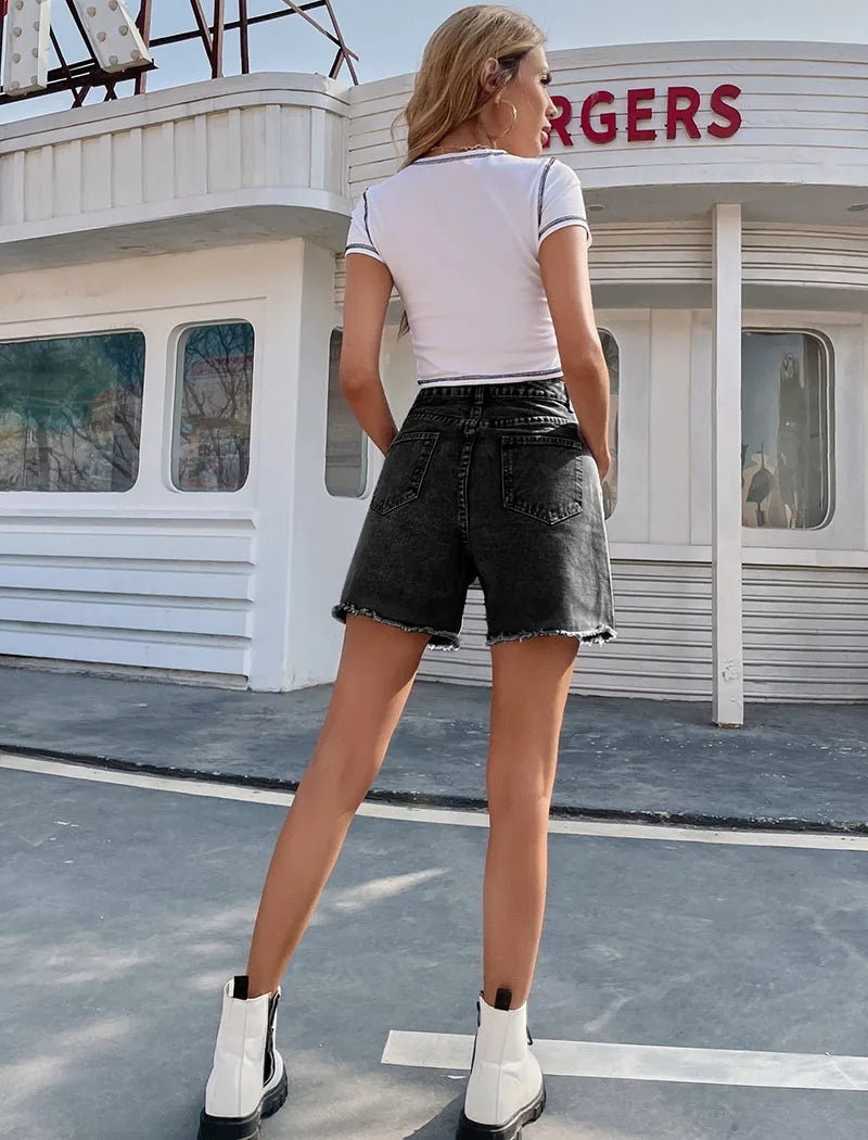 Blair – Short en Jean Femme Style Français, Uni avec Ourlet Effiloché