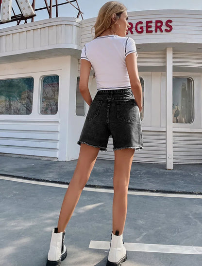 Blair – Short en Jean Femme Style Français, Uni avec Ourlet Effiloché