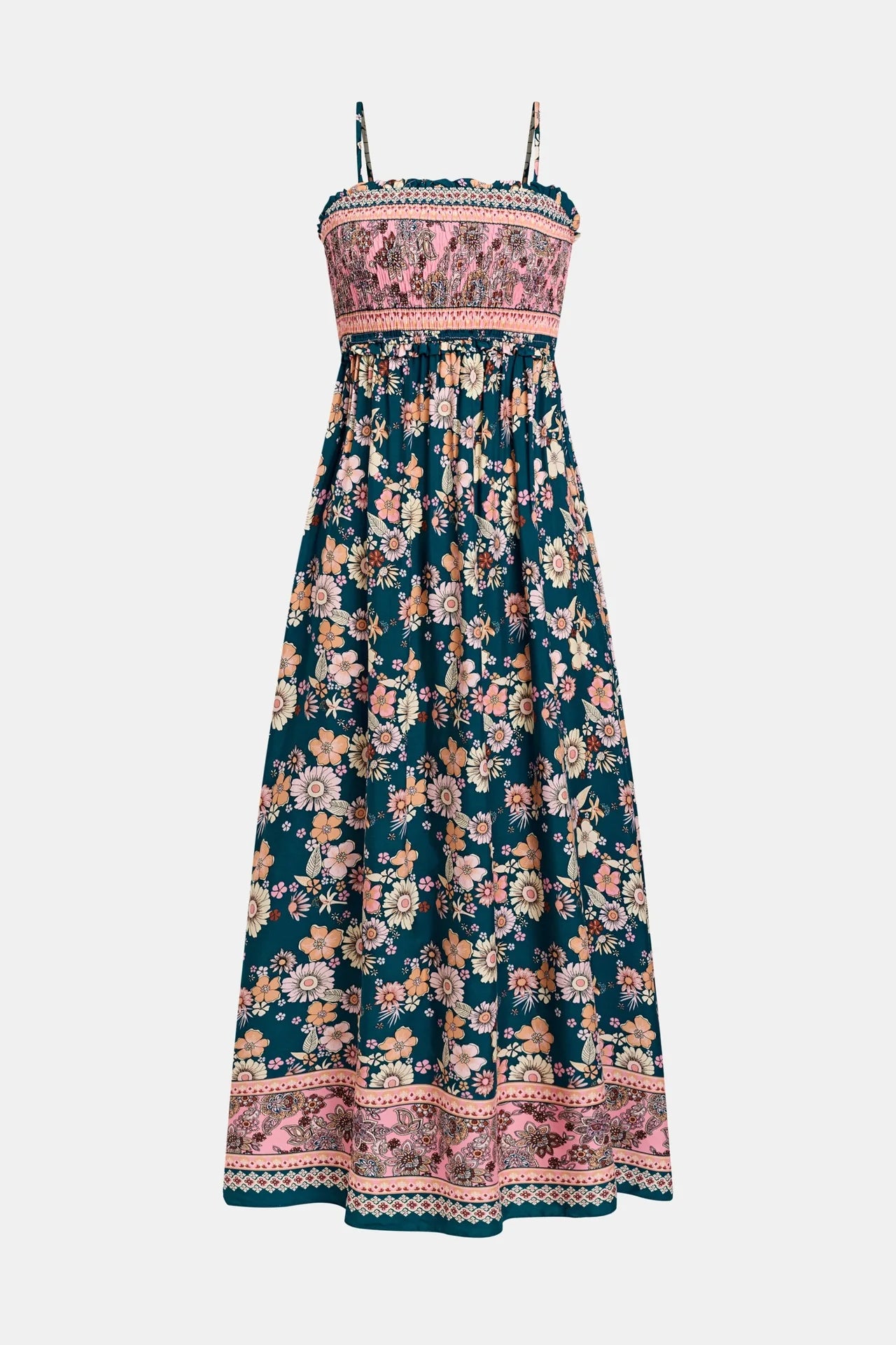 Robe Longue Florale à Col Carré