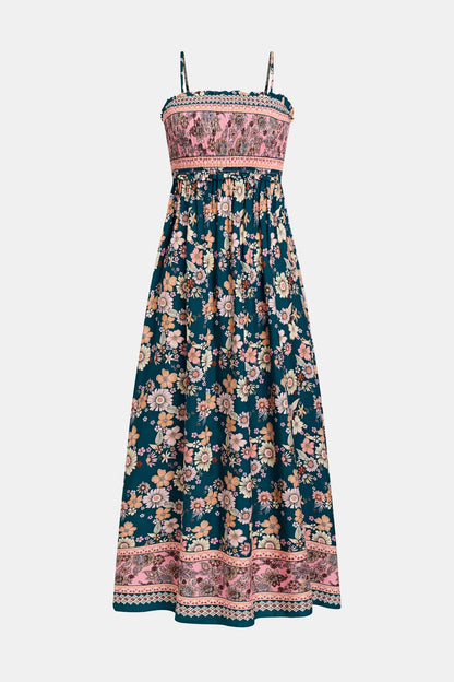 Robe Longue Florale à Col Carré